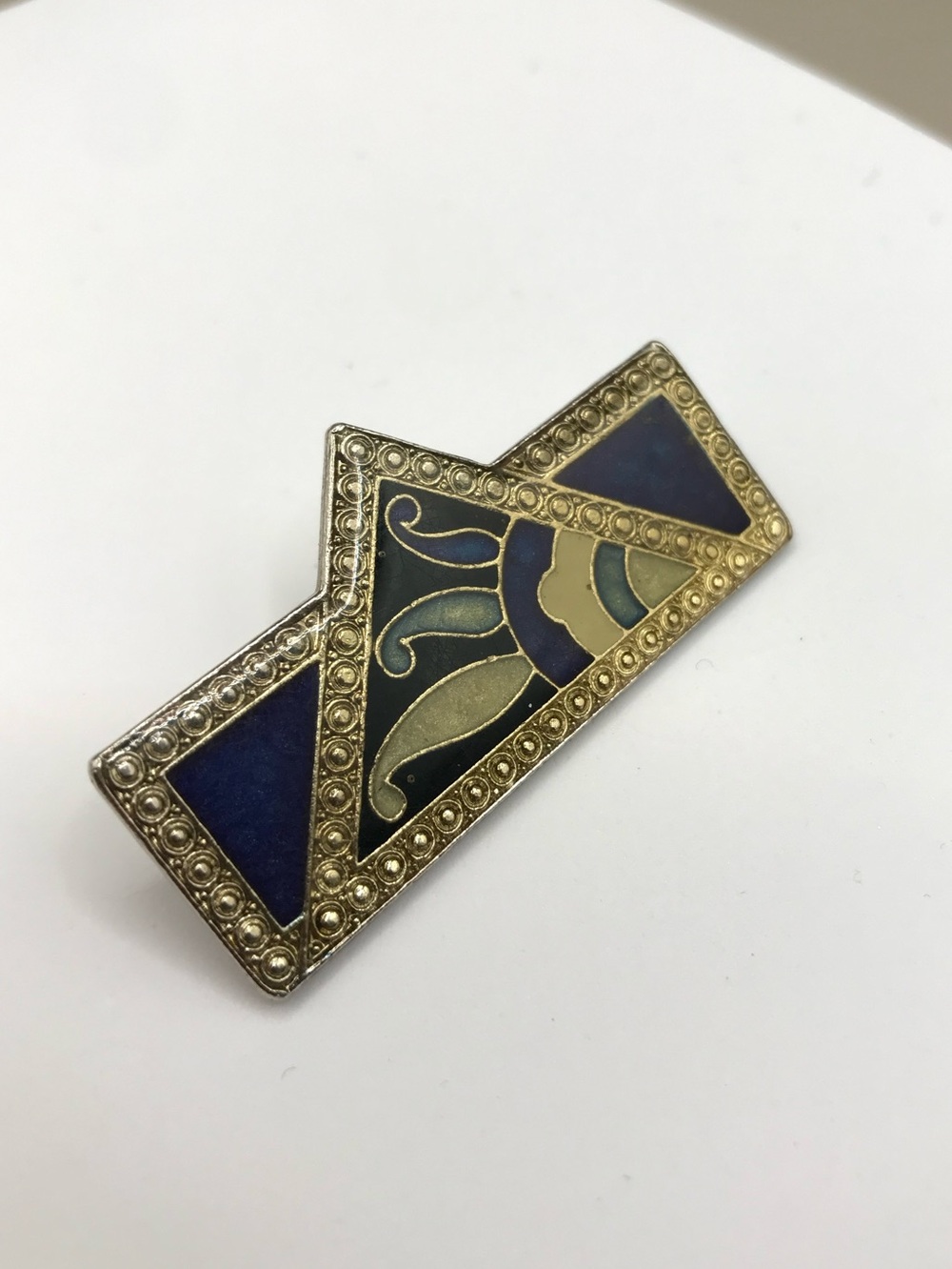 Vintage Gold-Tone Blue Enamel Art Deco Inspired Brooch - Picture 2 of 7